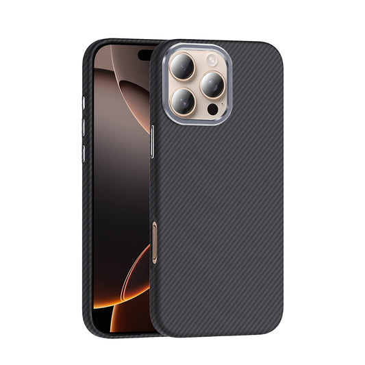 Apple iPhone 16 Pro Max Kılıf M-safe Şarj Özellikli Karbon Fiber Görünümlü Zore Gros Kapak Siyah