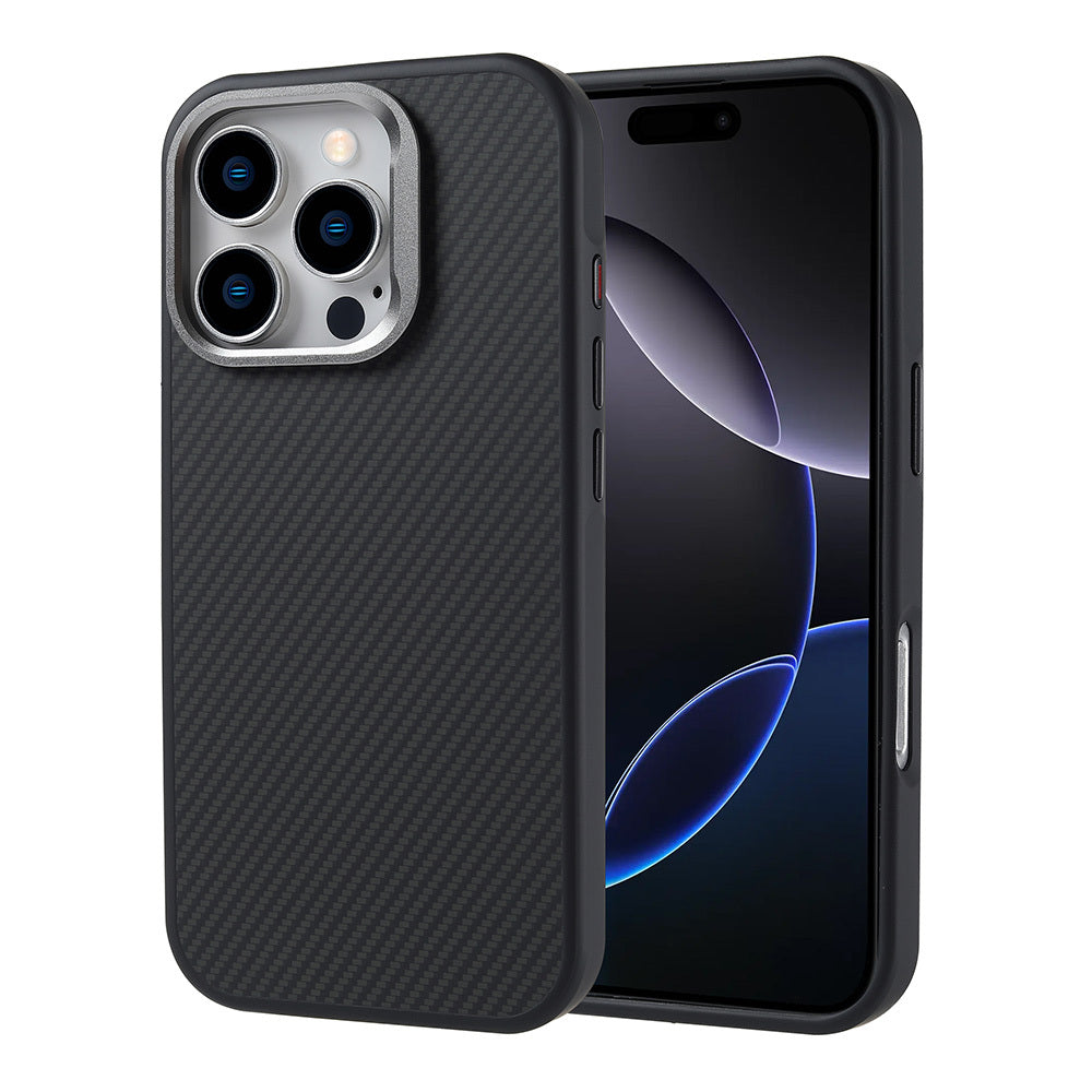 Apple iPhone 16 Pro Max Kılıf M-safe Şarj Özellikli Karbon Fiber Görünümlü Zore Troy Kapak Siyah