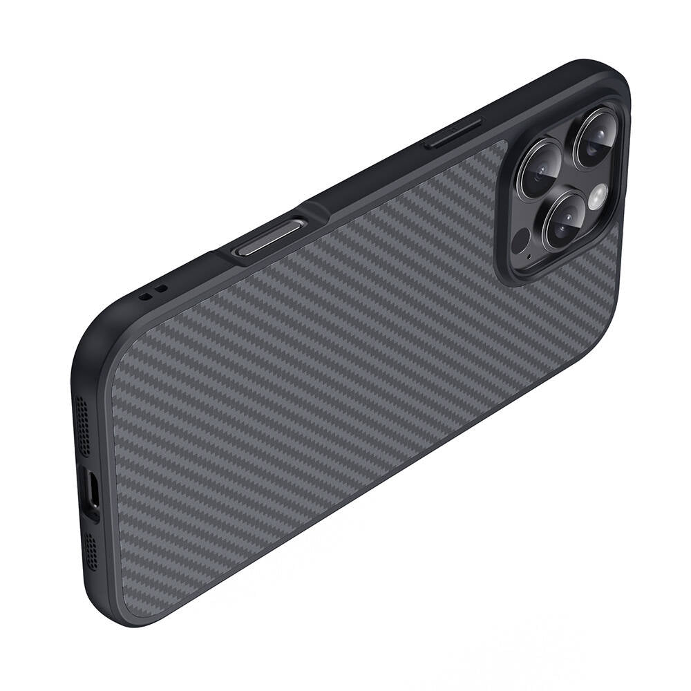 Apple iPhone 16 Pro Max Kılıf M-safe Şarj Özellikli Karbon Fiber Tasarımlı Zore Elnino Kapak Siyah
