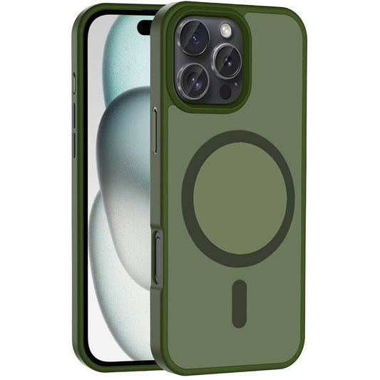 Apple iPhone 16 Pro Max Kılıf M-safe Şarj Özellikli Mat Arka Yüzey Zore Sio Kapak Koyu Yeşil