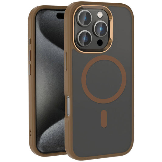 Apple iPhone 16 Pro Max Kılıf M-safe Şarj Özellikli Parlak Kamera Çerçeveli Zore Kost Kapak Rose Brown