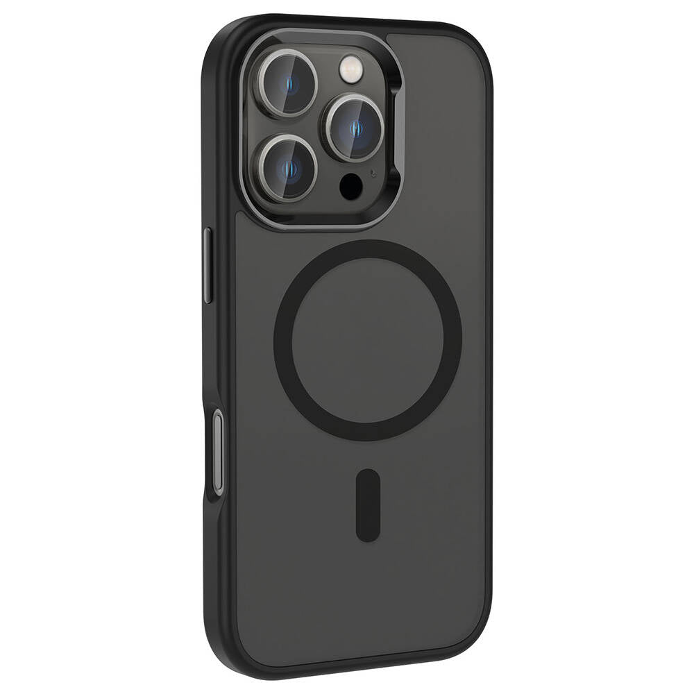Apple iPhone 16 Pro Max Kılıf M-safe Şarj Özellikli Parlak Kamera Çerçeveli Zore Kost Kapak Siyah