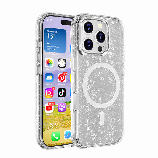 Apple iPhone 16 Pro Max Kılıf M-safe Şarj Özellikli Parlayan Simli Saydam Renkli Zore Allstar Kapak Şeffaf