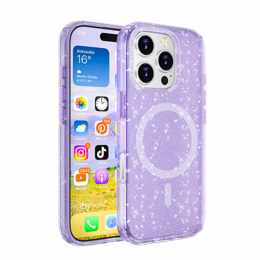 Apple iPhone 16 Pro Max Kılıf M-safe Şarj Özellikli Parlayan Simli Saydam Renkli Zore Allstar Kapak Mor