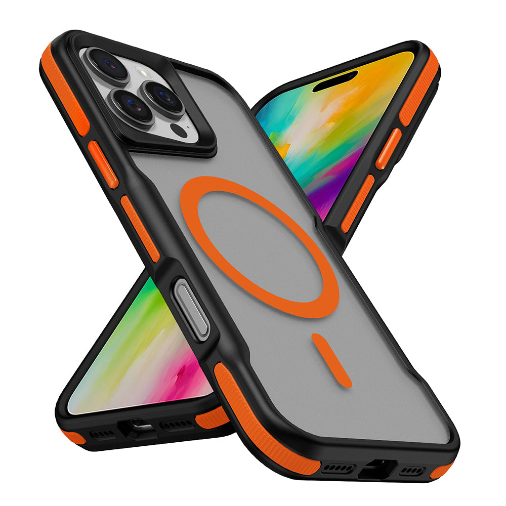 Apple iPhone 16 Pro Max Kılıf M-safe Şarj Özellikli Renkli Kenar Airbag Şeritli Zore Lamer Kapak Siyah