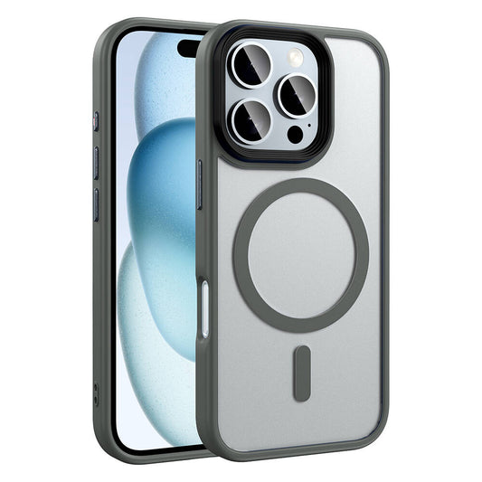 Apple iPhone 16 Pro Max Kılıf Mat Arka Yüzey Wireless Şarj Özellikli Zore Flet M-safe Kapak Titanyum-Gri