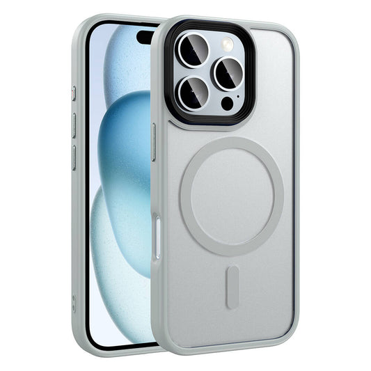 Apple iPhone 16 Pro Max Kılıf Mat Arka Yüzey Wireless Şarj Özellikli Zore Flet M-safe Kapak Gümüş
