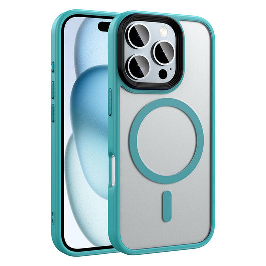 Apple iPhone 16 Pro Max Kılıf Mat Arka Yüzey Wireless Şarj Özellikli Zore Flet M-safe Kapak Yeşil