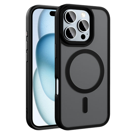 Apple iPhone 16 Pro Max Kılıf Mat Arka Yüzey Wireless Şarj Özellikli Zore Flet M-safe Kapak Siyah