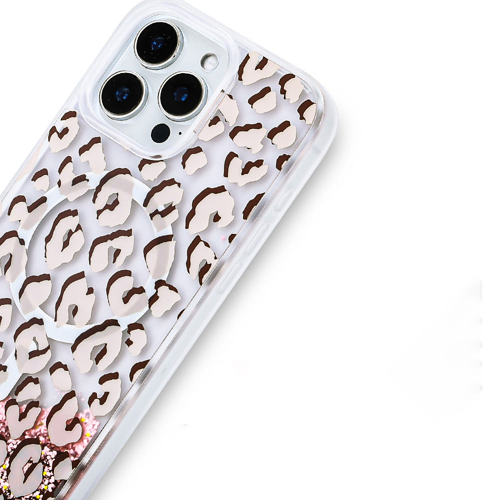 Apple iPhone 16 Pro Max Kılıf Sıvılı Simli Baskılı Şeffaf Arka Yüzey Zore Mossa Silikon Kapak Gri