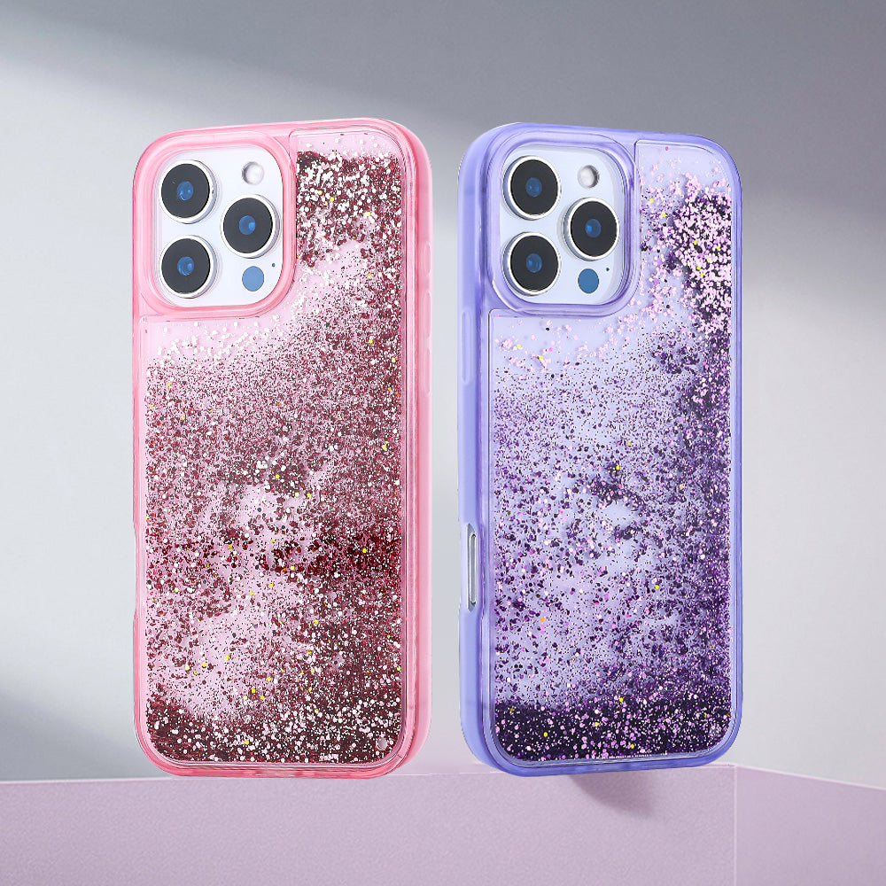 Apple iPhone 16 Pro Max Kılıf Sıvılı Simli Şeffaf Arka Yüzey Zore Keto Silikon Kapak Mor