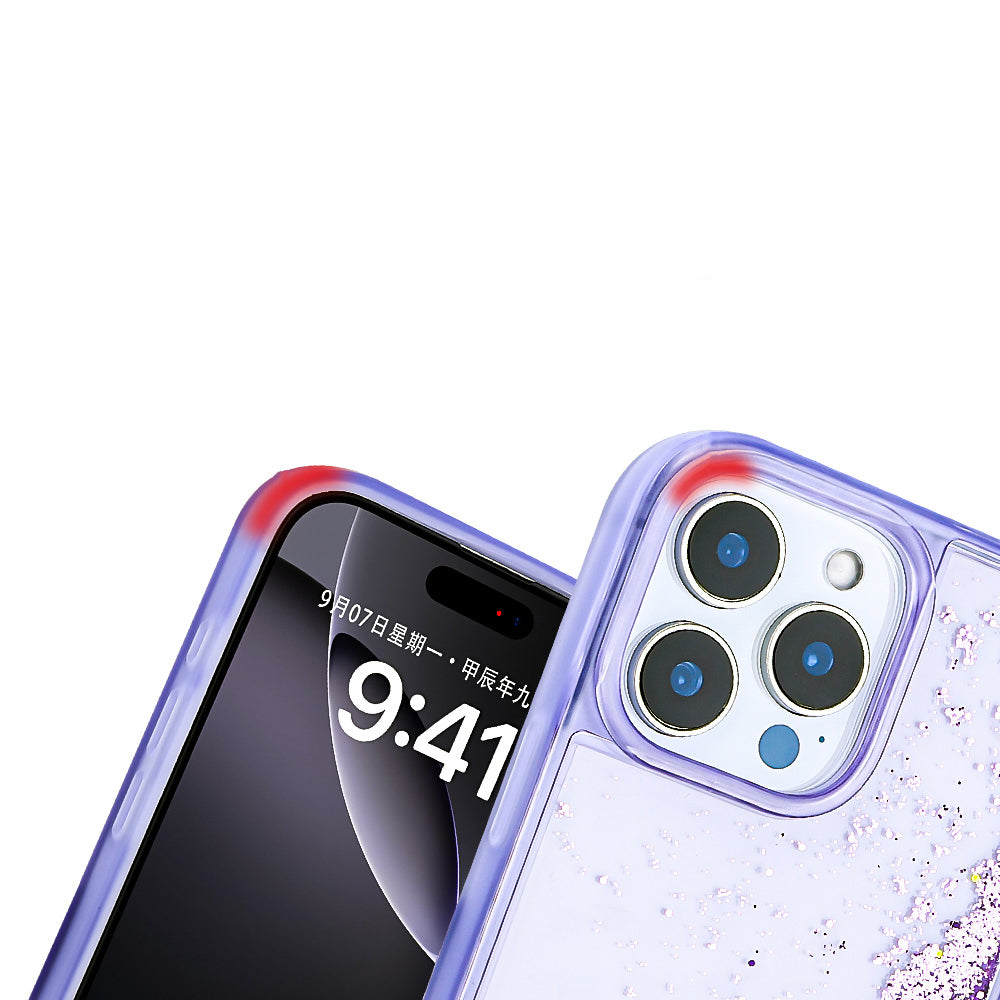 Apple iPhone 16 Pro Max Kılıf Sıvılı Simli Şeffaf Arka Yüzey Zore Keto Silikon Kapak Mor