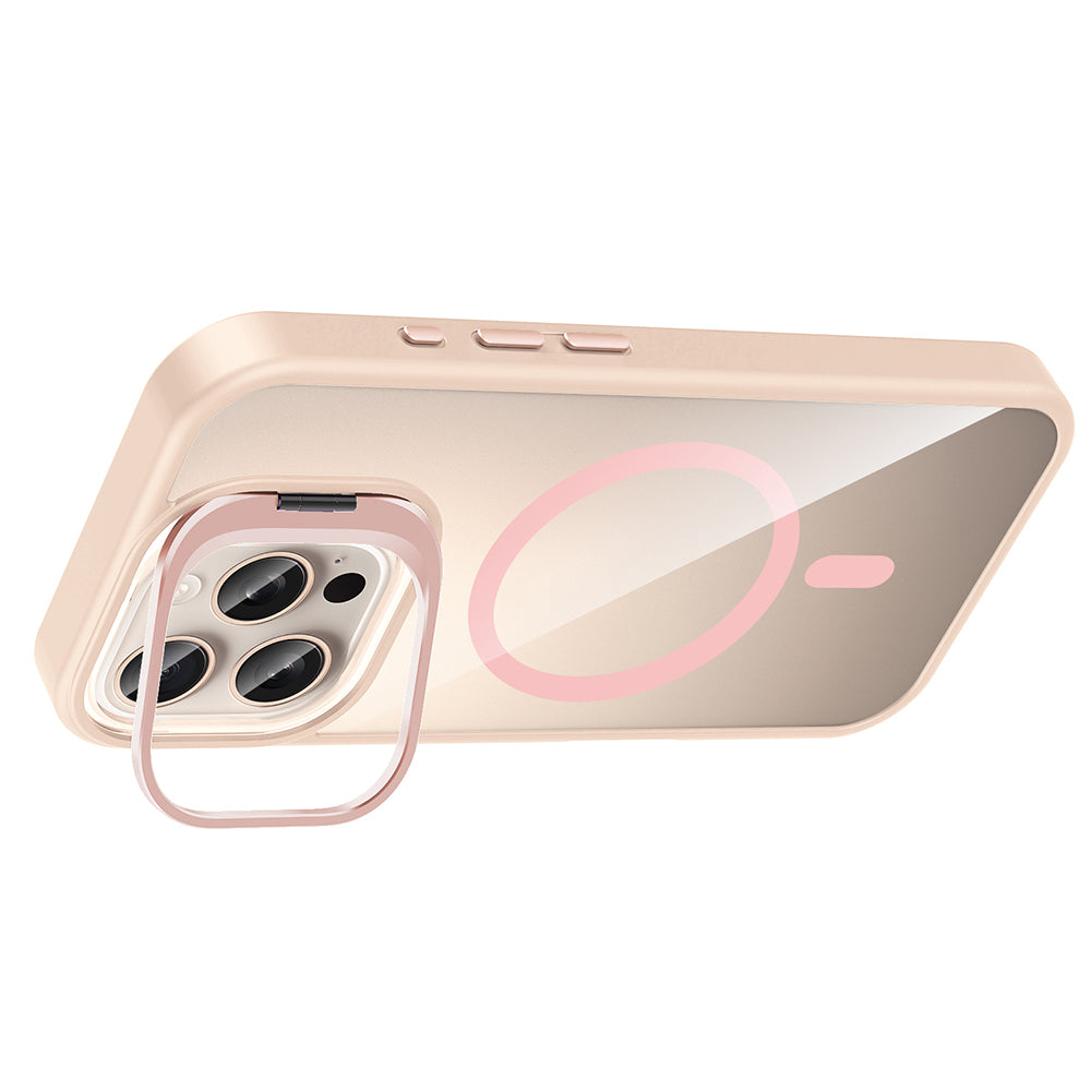 Apple iPhone 16 Pro Max Kılıf Standlı ve Kamera Lens Hediyeli M-Safe Şarj Özellikli Zore Etro Kapak Derin Mor