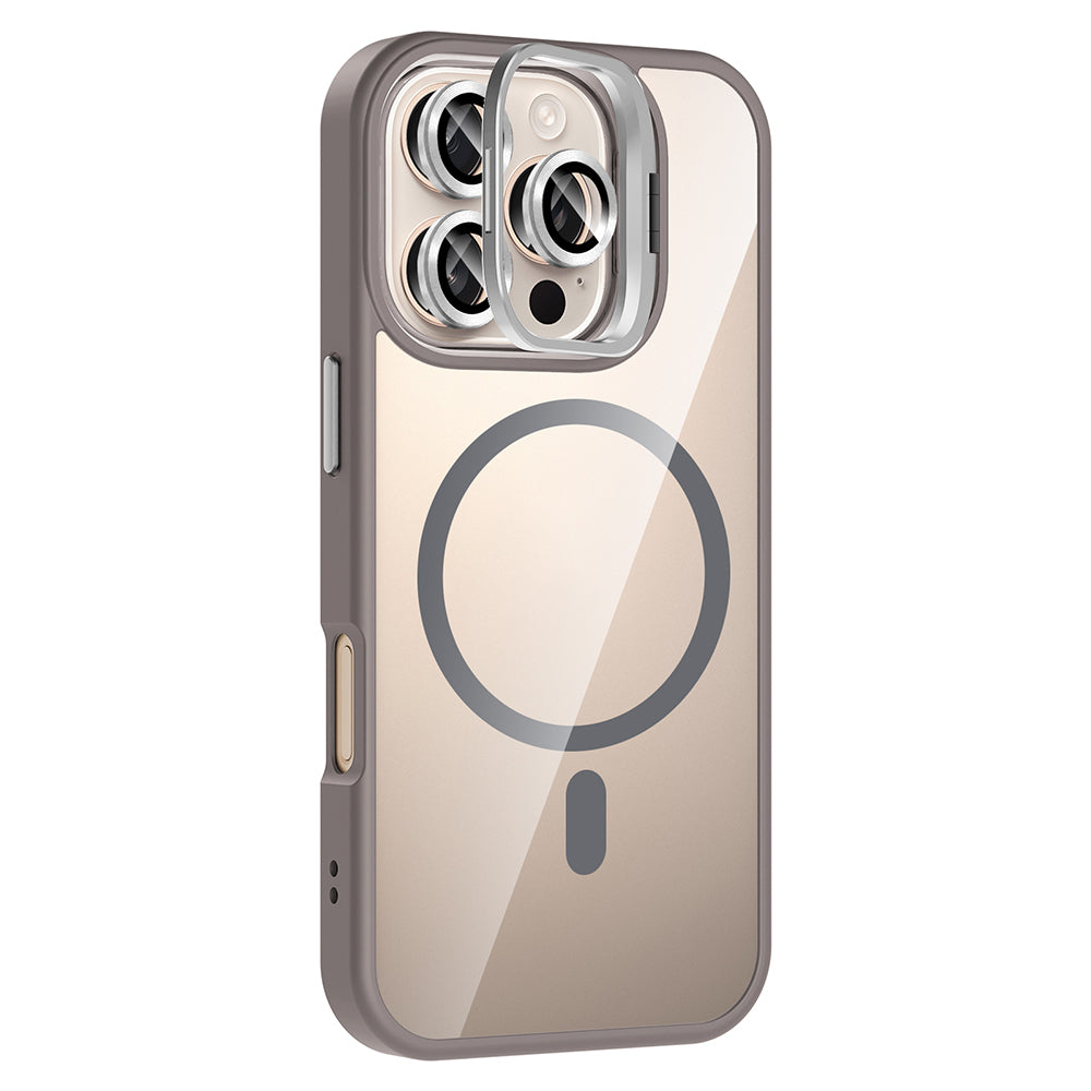 Apple iPhone 16 Pro Max Kılıf Standlı ve Kamera Lens Hediyeli M-Safe Şarj Özellikli Zore Etro Kapak Lacivert