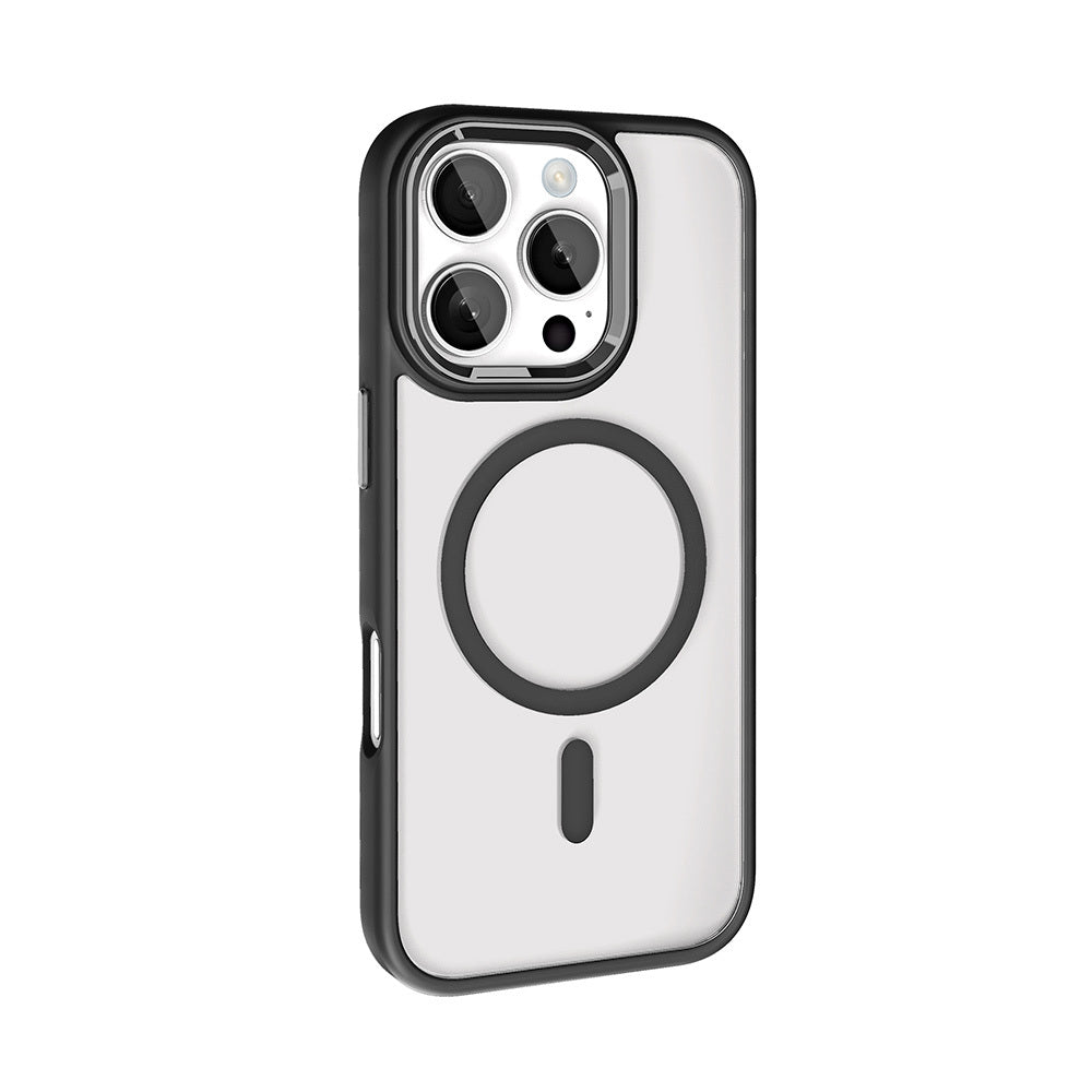 Apple iPhone 16 Pro Max Kılıf Wireless Şarj Özellikli Zore Krom M-safe Silikon Kapak Titanyum-Gri