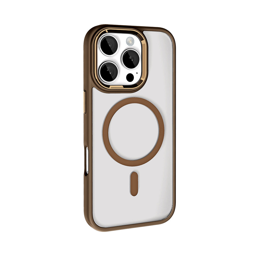Apple iPhone 16 Pro Max Kılıf Wireless Şarj Özellikli Zore Krom M-safe Silikon Kapak Rose Gold