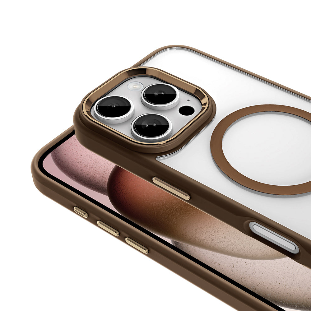 Apple iPhone 16 Pro Max Kılıf Wireless Şarj Özellikli Zore Krom M-safe Silikon Kapak Rose Gold