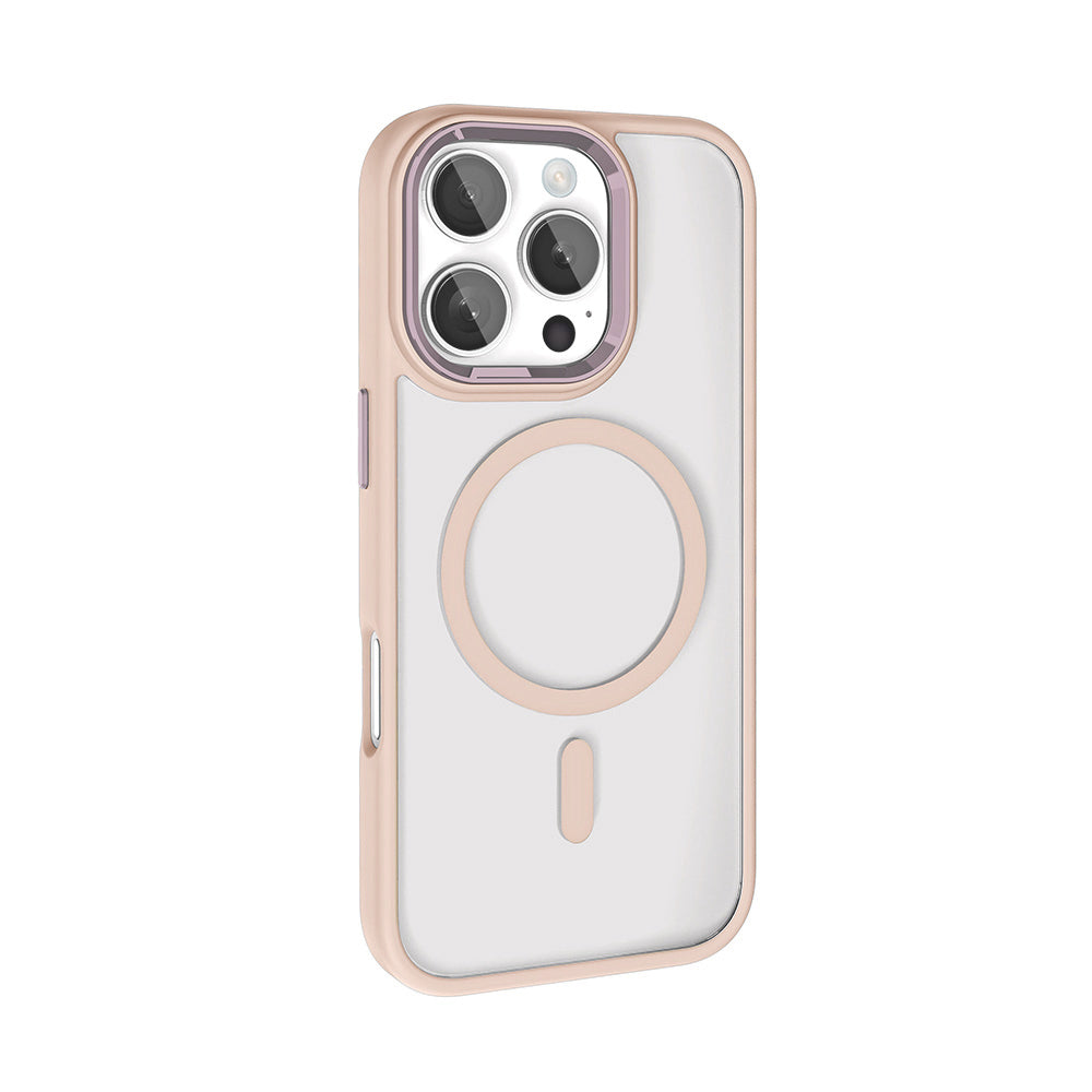 Apple iPhone 16 Pro Max Kılıf Wireless Şarj Özellikli Zore Krom M-safe Silikon Kapak Rose Brown