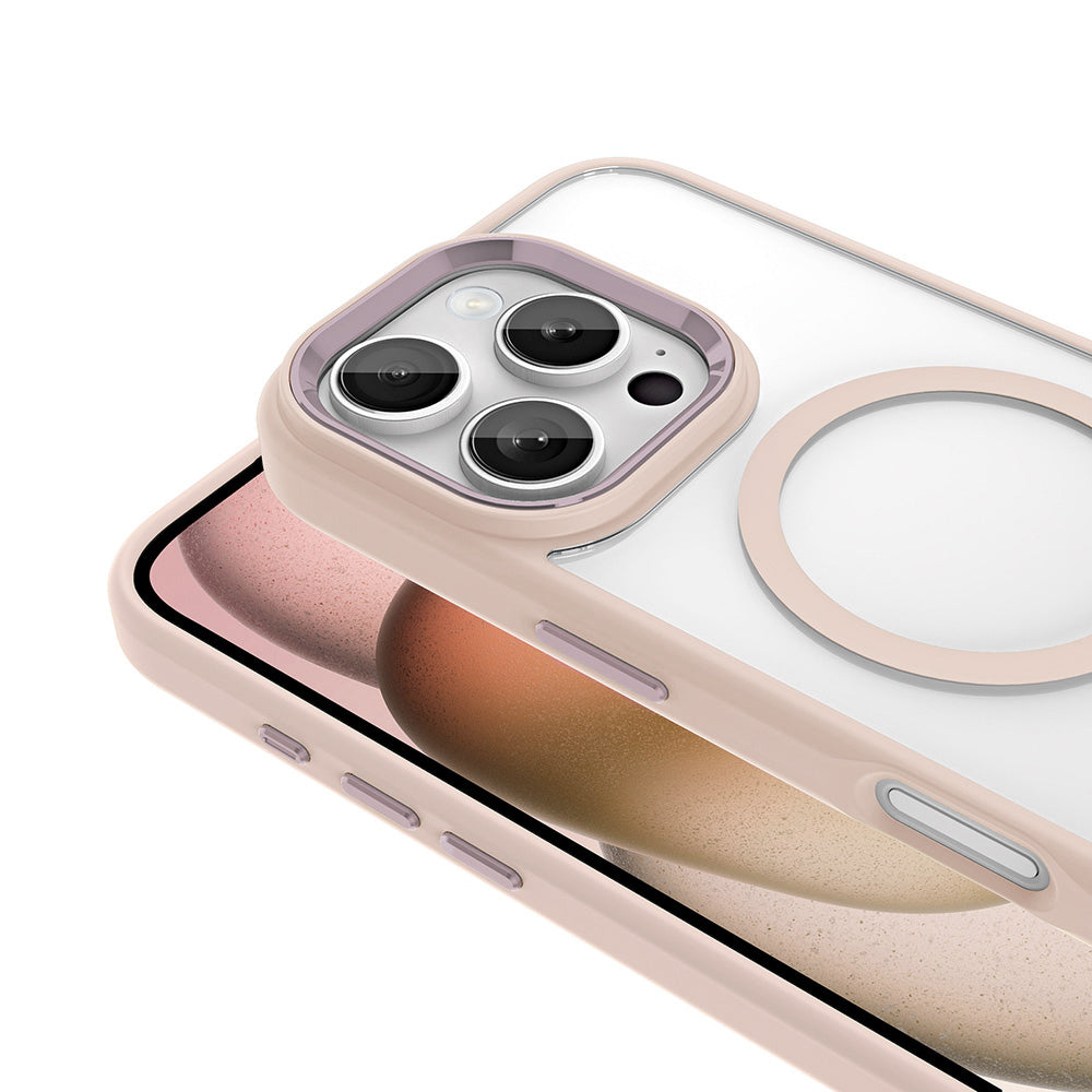 Apple iPhone 16 Pro Max Kılıf Wireless Şarj Özellikli Zore Krom M-safe Silikon Kapak Rose Brown