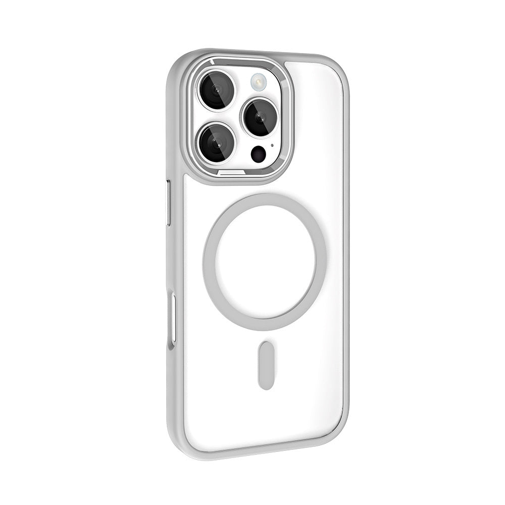 Apple iPhone 16 Pro Max Kılıf Wireless Şarj Özellikli Zore Krom M-safe Silikon Kapak Mavi
