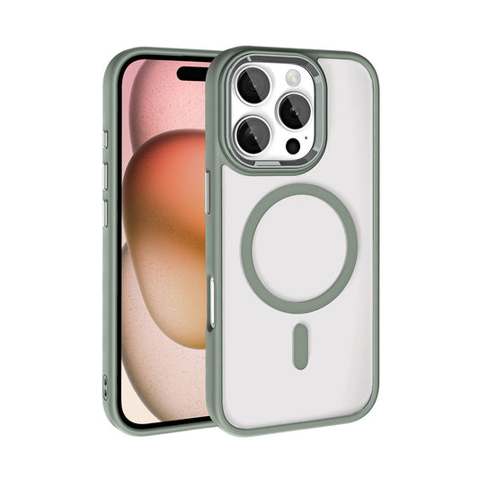 Apple iPhone 16 Pro Max Kılıf Wireless Şarj Özellikli Zore Krom M-safe Silikon Kapak Titanyum-Gri