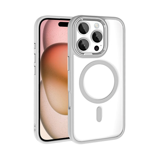 Apple iPhone 16 Pro Max Kılıf Wireless Şarj Özellikli Zore Krom M-safe Silikon Kapak Gümüş