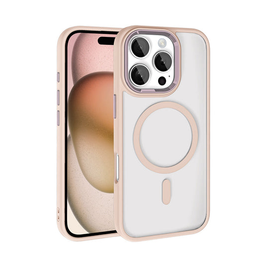 Apple iPhone 16 Pro Max Kılıf Wireless Şarj Özellikli Zore Krom M-safe Silikon Kapak Rose Gold