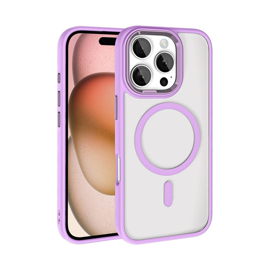 Apple iPhone 16 Pro Max Kılıf Wireless Şarj Özellikli Zore Krom M-safe Silikon Kapak Pembe