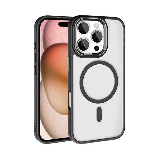 Apple iPhone 16 Pro Max Kılıf Wireless Şarj Özellikli Zore Krom M-safe Silikon Kapak Siyah