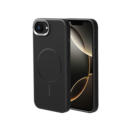 Apple iPhone 16E Kılıf M-safe Şarj Özellikli Karbon Fiber Görünümlü Zore Troy Kapak Siyah