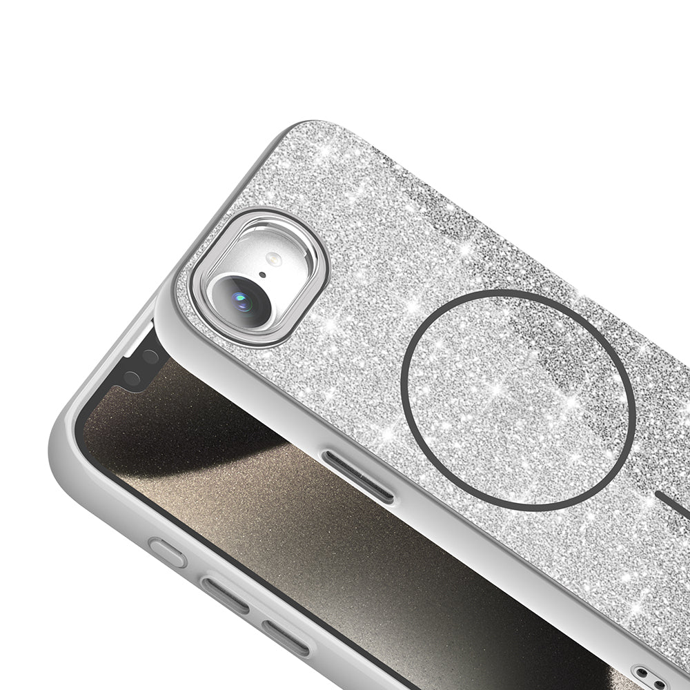 Apple iPhone 16E Kılıf M-safe Şarj Özellikli Parlayan Simli Zore Okso Kapak Derin Mor