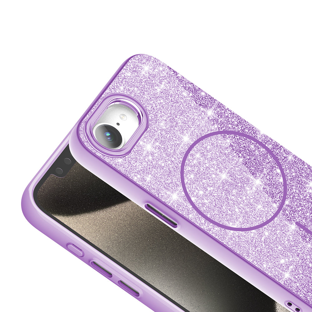 Apple iPhone 16E Kılıf M-safe Şarj Özellikli Parlayan Simli Zore Okso Kapak Derin Mor