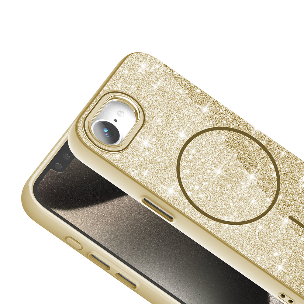 Apple iPhone 16E Kılıf M-safe Şarj Özellikli Parlayan Simli Zore Okso Kapak Derin Mor