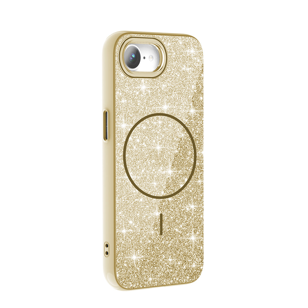 Apple iPhone 16E Kılıf M-safe Şarj Özellikli Parlayan Simli Zore Okso Kapak Beyaz