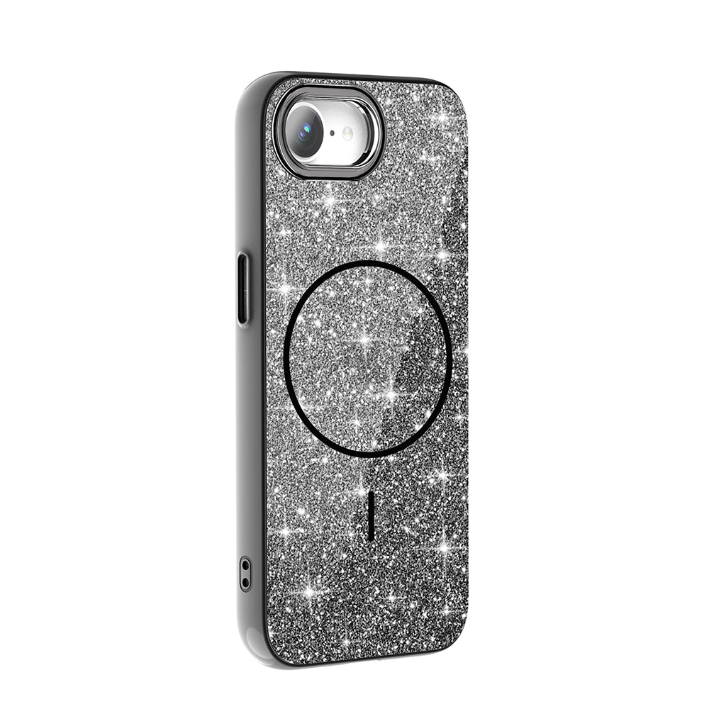 Apple iPhone 16E Kılıf M-safe Şarj Özellikli Parlayan Simli Zore Okso Kapak Beyaz