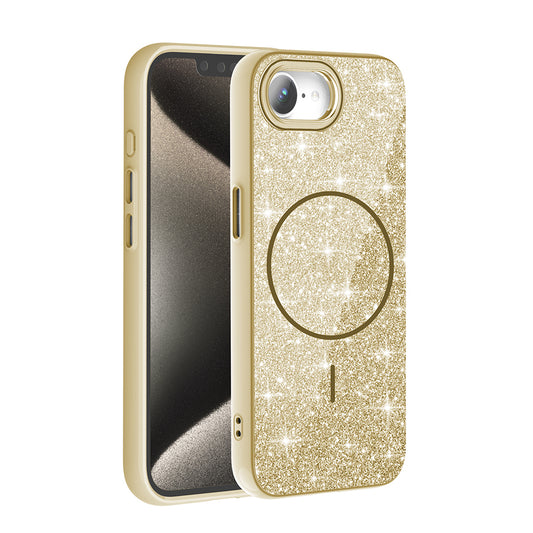 Apple iPhone 16E Kılıf M-safe Şarj Özellikli Parlayan Simli Zore Okso Kapak Gold