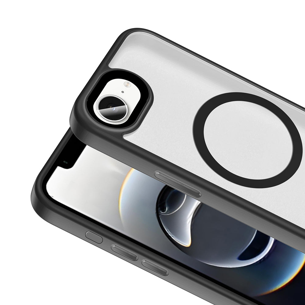 Apple iPhone 16E Kılıf Mat Arka Yüzey Wireless Şarj Özellikli Zore Flet M-safe Kapak Siyah