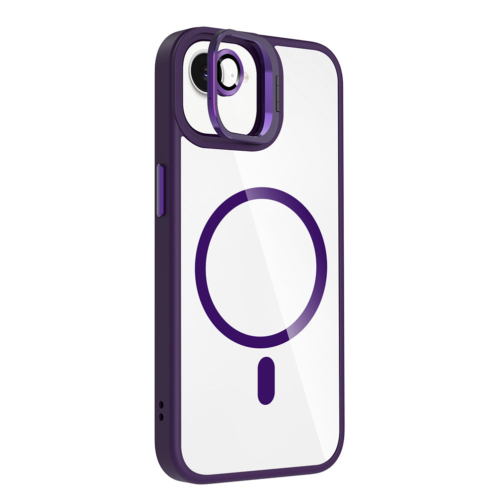 Apple iPhone 16E Kılıf Standlı ve Kamera Lens Hediyeli M-Safe Şarj Özellikli Zore Etro Kapak Pembe