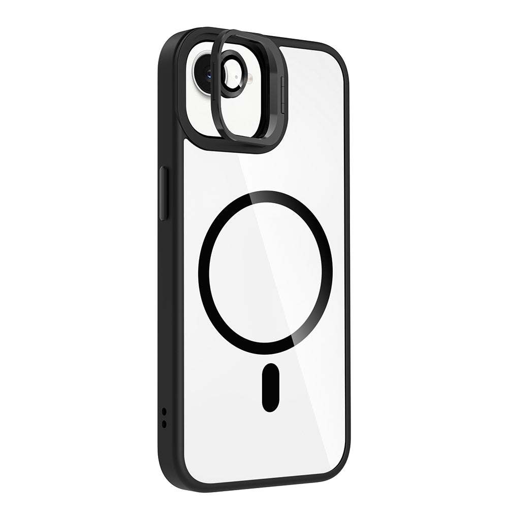 Apple iPhone 16E Kılıf Standlı ve Kamera Lens Hediyeli M-Safe Şarj Özellikli Zore Etro Kapak Derin Mor