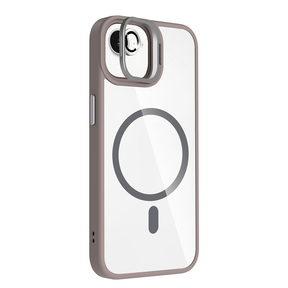 Apple iPhone 16E Kılıf Standlı ve Kamera Lens Hediyeli M-Safe Şarj Özellikli Zore Etro Kapak Siyah