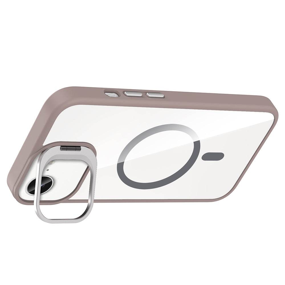 Apple iPhone 16E Kılıf Standlı ve Kamera Lens Hediyeli M-Safe Şarj Özellikli Zore Etro Kapak Derin Mor