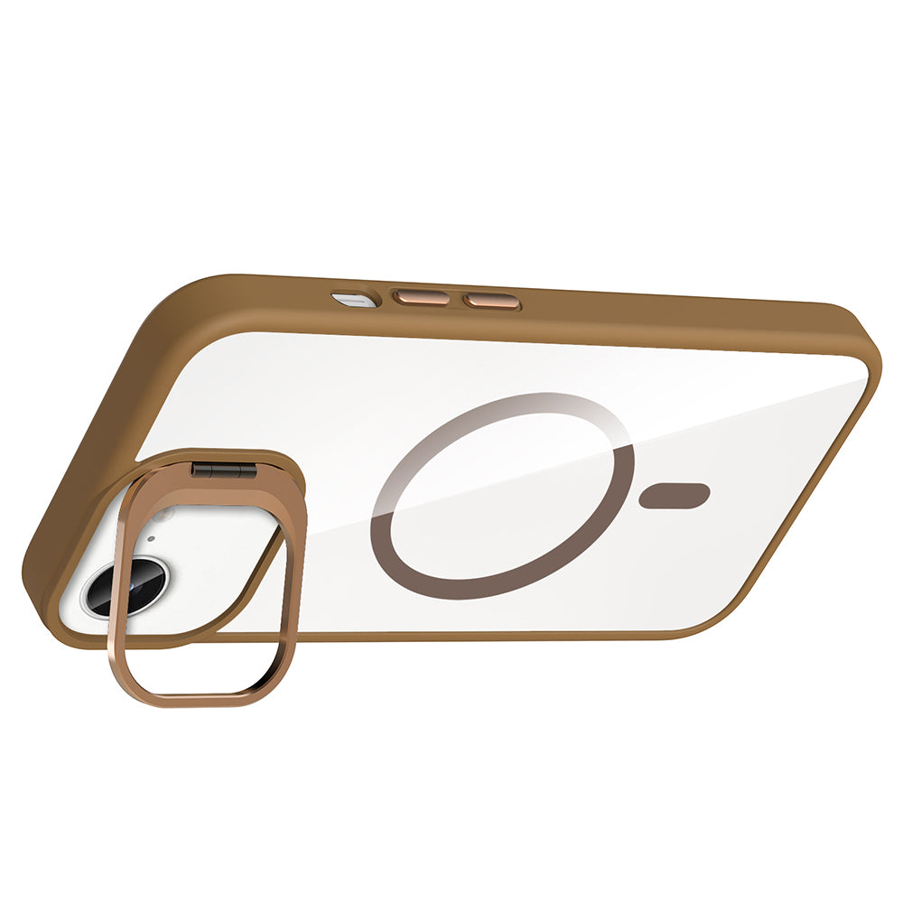 Apple iPhone 16E Kılıf Standlı ve Kamera Lens Hediyeli M-Safe Şarj Özellikli Zore Etro Kapak Pembe