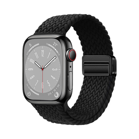 Apple Watch 10 46mm Zore KRD-134 Örgü Tasarımlı Hasır Kordon Strap Kayış Siyah