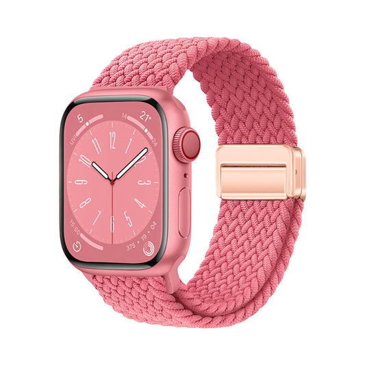 Apple Watch 10 46mm Zore KRD-134 Örgü Tasarımlı Hasır Kordon Strap Kayış Pembe