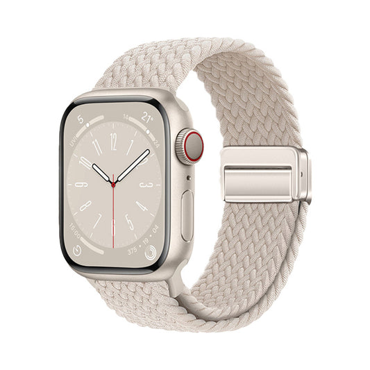 Apple Watch 10 46mm Zore KRD-134 Örgü Tasarımlı Hasır Kordon Strap Kayış Starlight