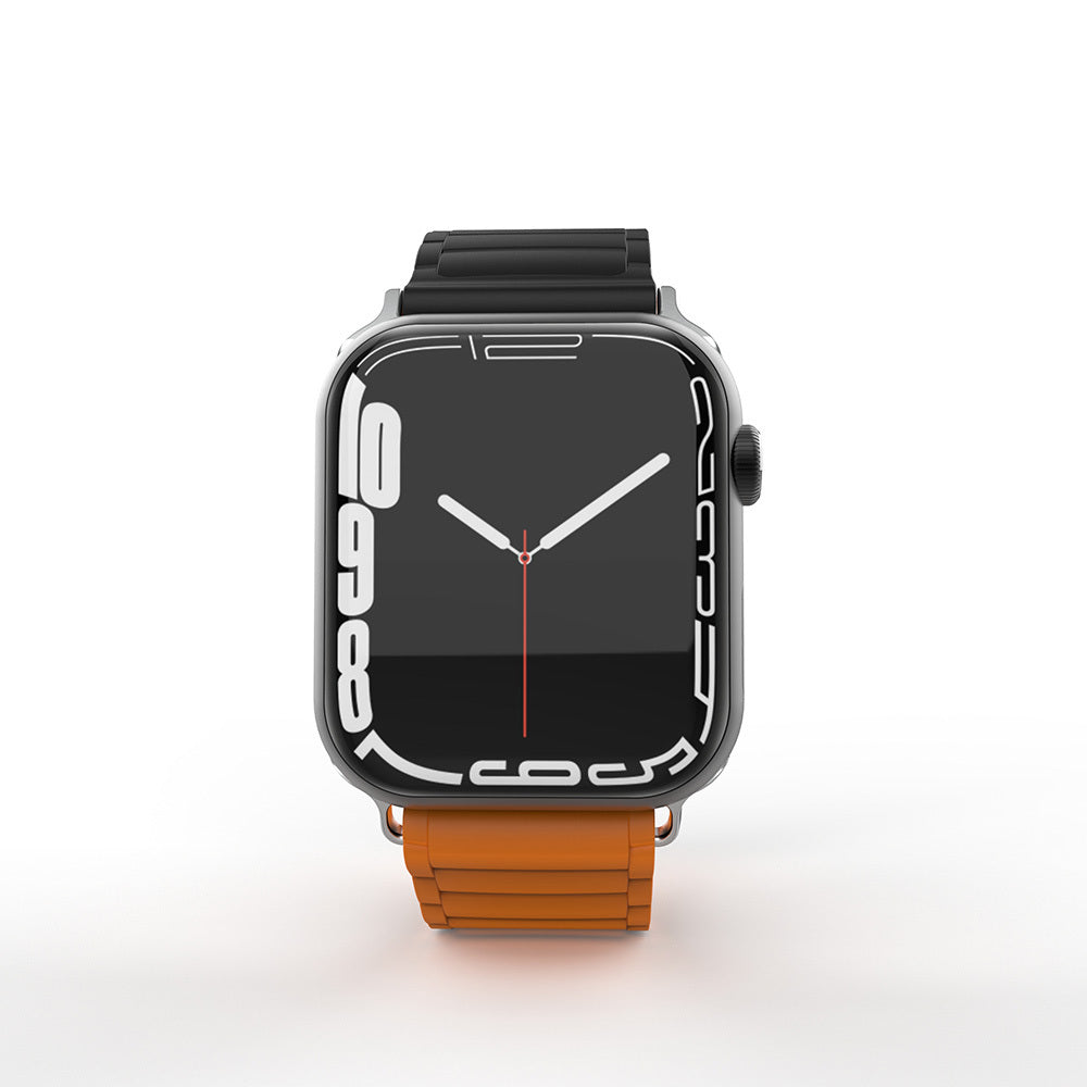 Apple Watch 7 45mm Zore KRD-122 Silikon Kordon Strap Kayış Siyah-Turuncu