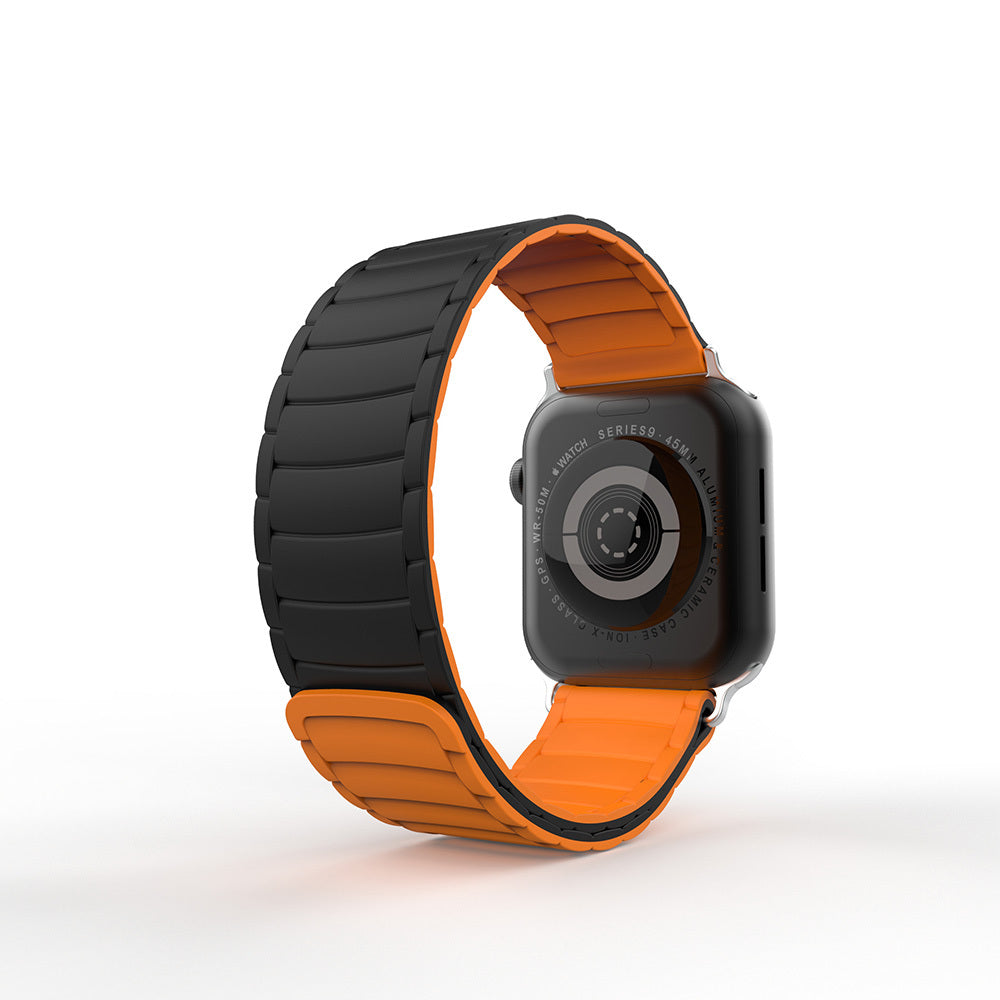 Apple Watch 7 45mm Zore KRD-122 Silikon Kordon Strap Kayış Siyah-Turuncu