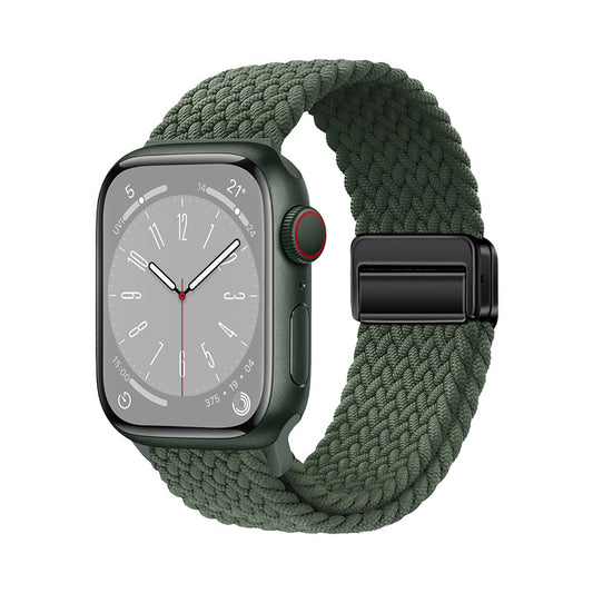 Apple Watch 7 45mm Zore KRD-134 Örgü Tasarımlı Hasır Kordon Strap Kayış Koyu Yeşil
