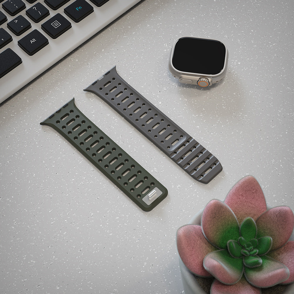 Apple Watch Ultra 49mm Zore KRD-124 Silikon Kordon Strap Kayış Turuncu-Gri