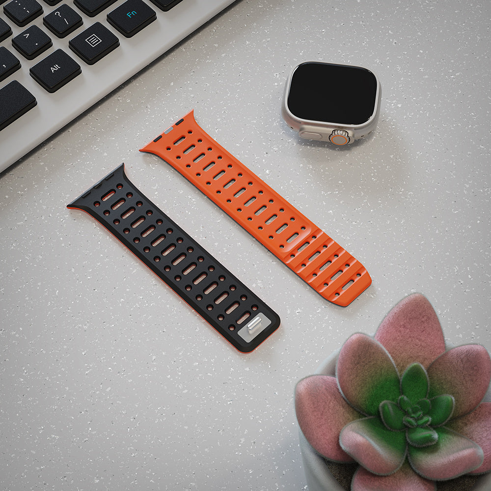 Apple Watch Ultra 49mm Zore KRD-124 Silikon Kordon Strap Kayış Siyah-Turuncu